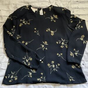 Size 16 100% Silk Talbots Navy Floral Top -